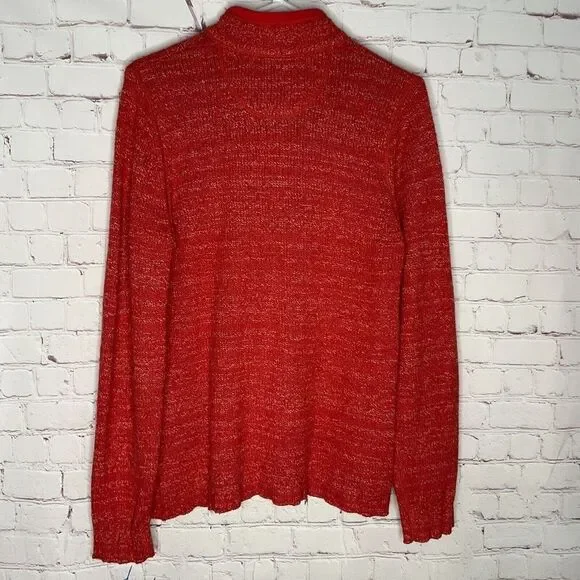 Woolrich Women’s Red/Yellow Wool Blend 1/4 Zip Long Sleeve Sweater Size L - Picture 5 of 8